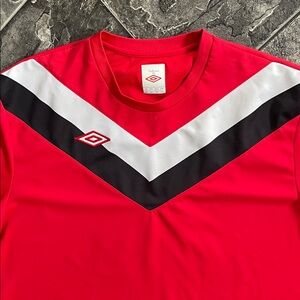 UMBRO Red Soccer Football Jersey w Black & White Chevron Pattern Athletics Sport